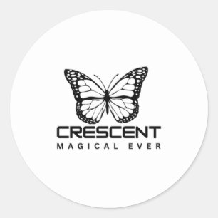CRESCENT MAGICAL FOREVER BUTTERFLY BLACK WHITE CLASSIC ROUND STICKER
