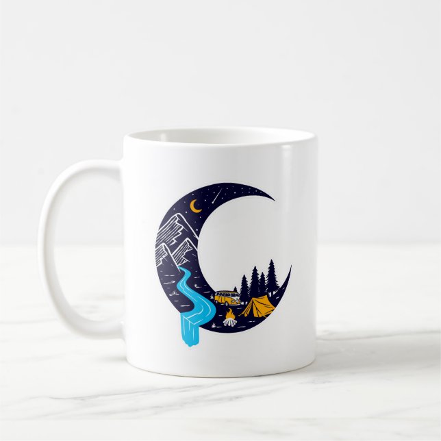 Crescent Moon Adventure Camping Coffee Mug (Left)