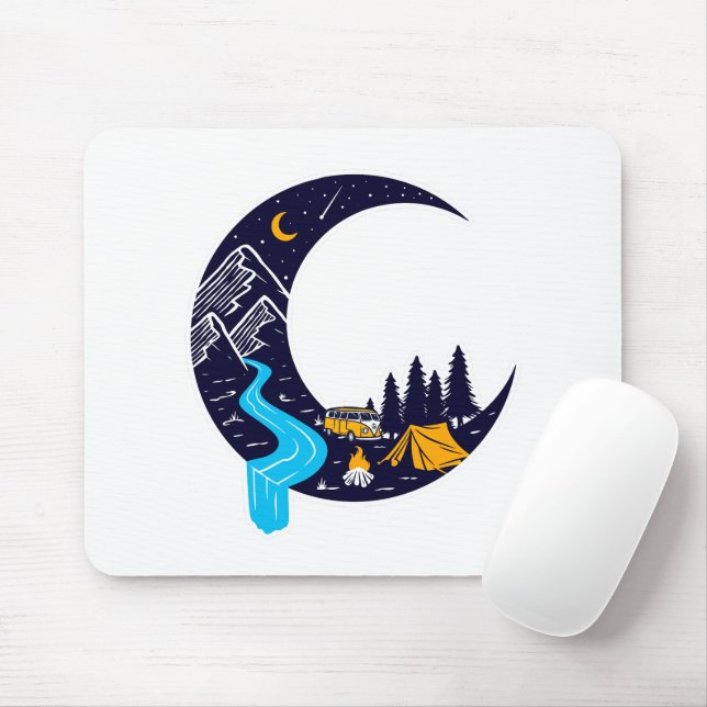 Crescent Moon Adventure Camping Mouse Pad (With Mouse)