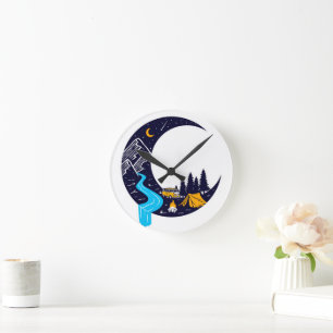 Crescent Moon Adventure Camping Round Clock