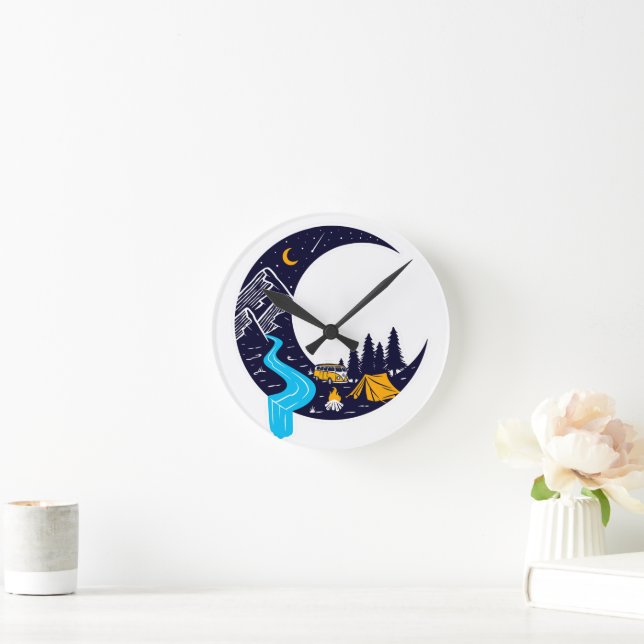 Crescent Moon Adventure Camping Round Clock (Home)