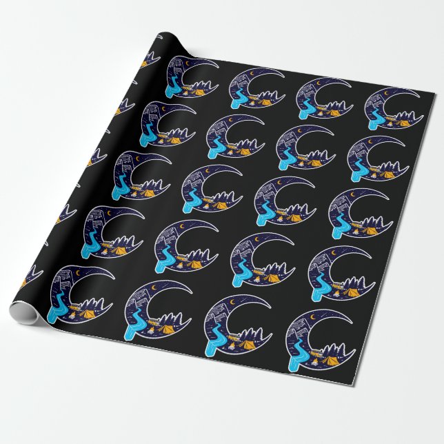 Crescent Moon Adventure Camping Wrapping Paper (Unrolled)