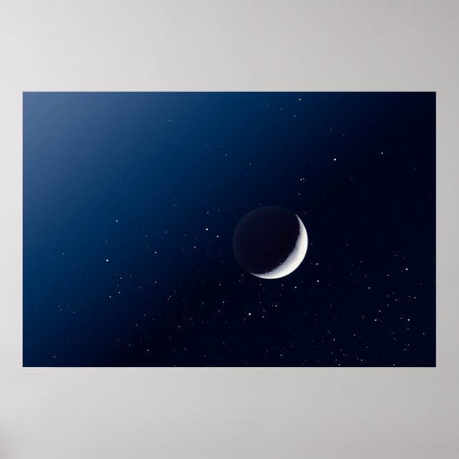 Crescent Moon and Dark Side Indigo Sky Stars Poster (Front)