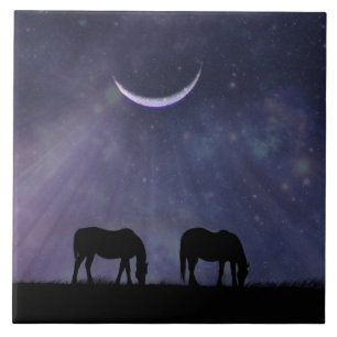 Crescent Moon and Horses Ceramic Tile