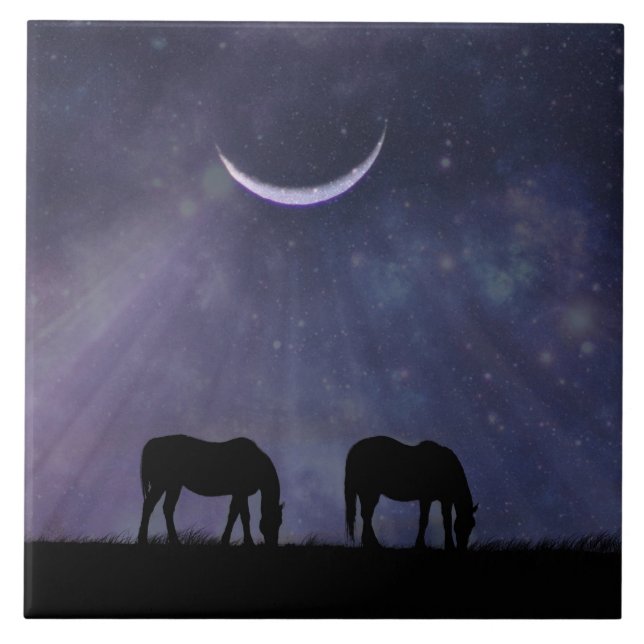 Crescent Moon and Horses Ceramic Tile (Front)