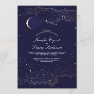 Crescent Moon and Night Stars Engagement Party Invitation