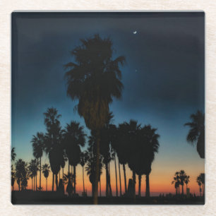 Crescent Moon And One Star On Sunset Glass Coaster