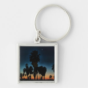 Crescent Moon And One Star On Sunset Key Ring