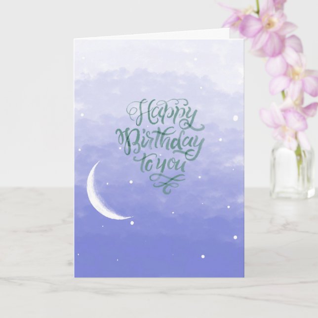 Crescent Moon and Stars Birthday Card (Orchid)