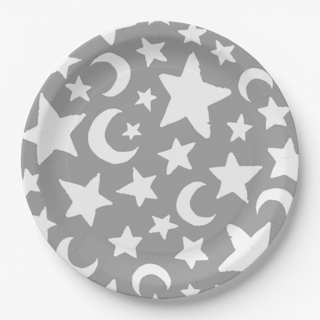 Crescent Moon and Stars Paper Plate (Front)