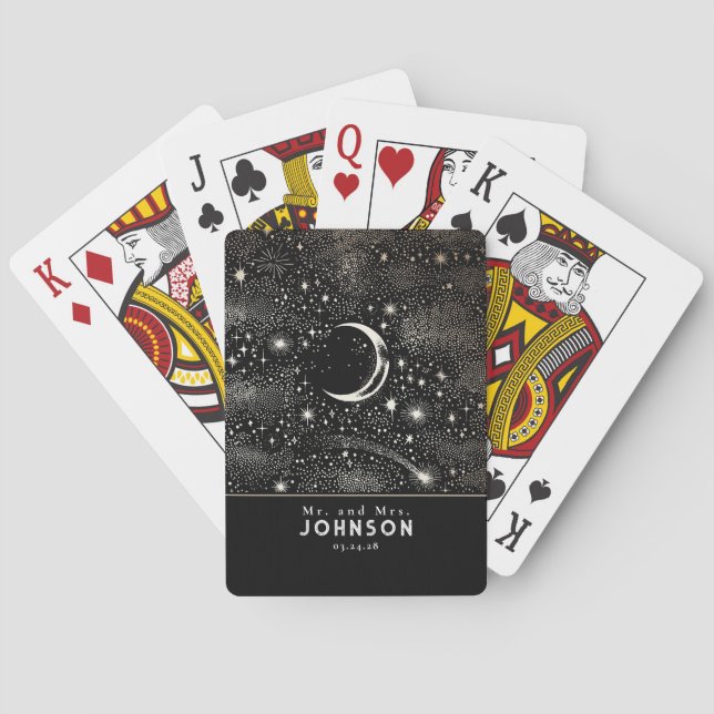 Crescent Moon and Stars Starry Night Celestial  Playing Cards (Back)
