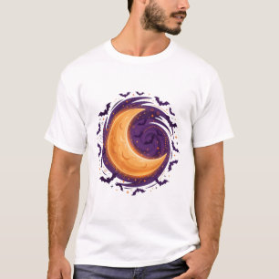 Crescent Moon Bats Halloween Night Pattern T-Shirt