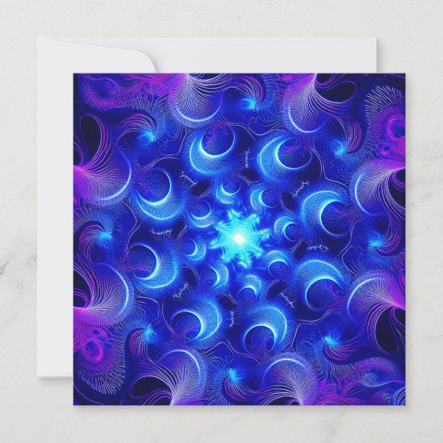 Crescent Moon Blue Fractals Invitation (Front)