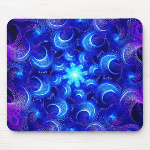 Crescent Moon Blue Fractals Mouse Pad