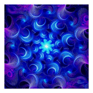 Crescent Moon Blue Fractals Poster