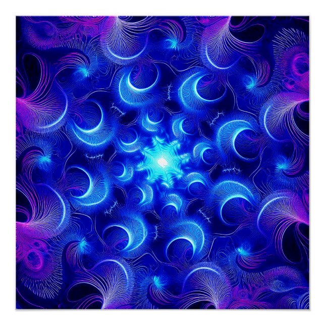 Crescent Moon Blue Fractals Poster (Front)