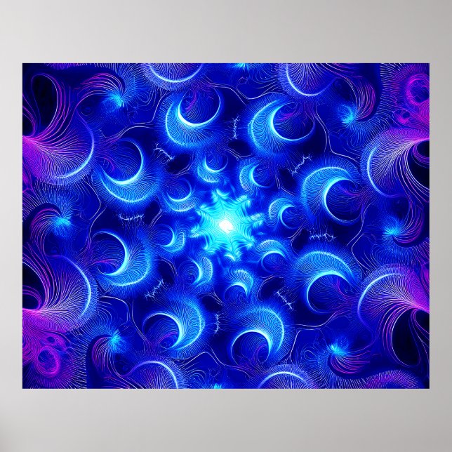 Crescent Moon Blue Fractals Poster (Front)