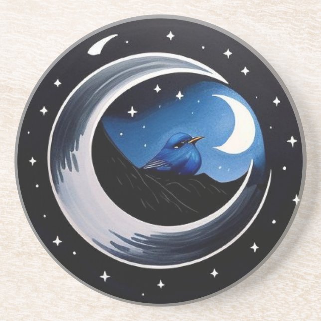 Crescent Moon Bluebird Night Coaster (Front)