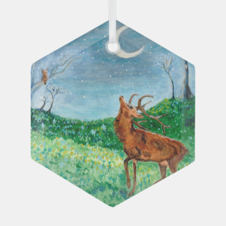 Crescent Moon Buck Glass Tree Decoration