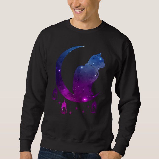 Crescent Moon Cat Mystical Pastel Goth Spiritual Sweatshirt (Front)