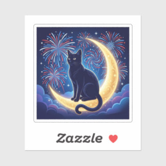 Crescent Moon Cat Patriotic Fireworks 4th of July