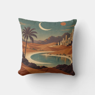 Crescent Moon Desert Oasis Landscape Cushion