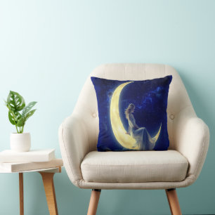 Crescent Moon Dreamer Throw Pillow