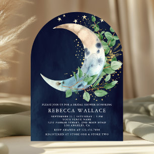 Crescent Moon Eucalyptus Arch Navy Bridal Shower Invitation