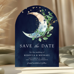 Crescent Moon Eucalyptus Arch Navy Photo Wedding Save The Date