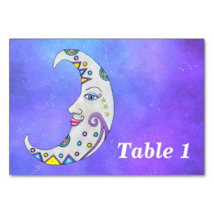 Crescent Moon Fancy Colourful Markings Purple Sky Table Number