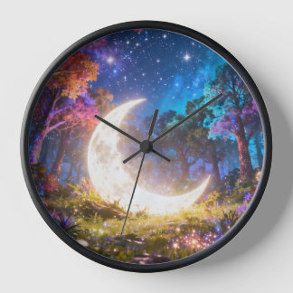 Crescent Moon Fantasy Forest Wall Clock