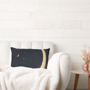 crescent moon floating in the night sky lumbar cushion
