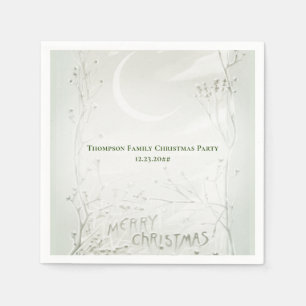 Crescent Moon Frozen Wild Flowers Christmas Dinner Napkin