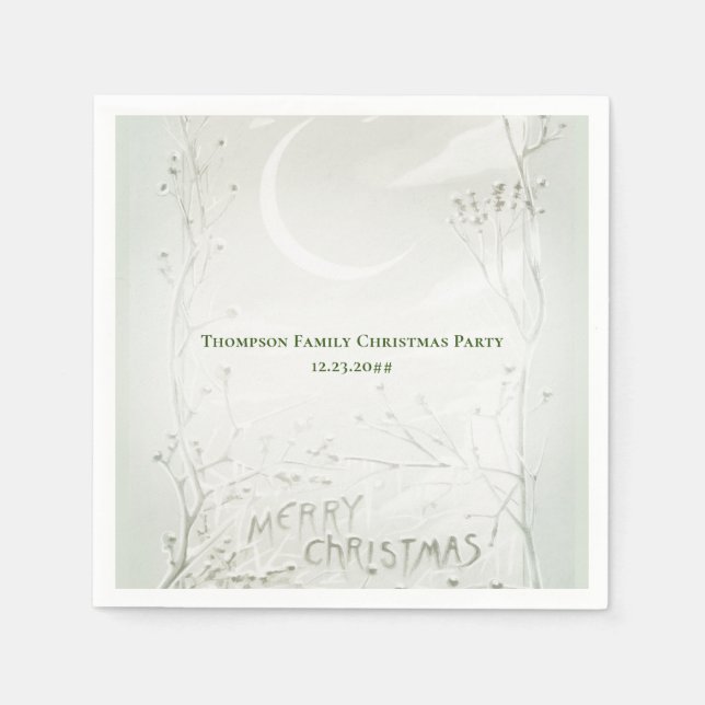 Crescent Moon Frozen Wild Flowers Christmas Dinner Napkin (Front)