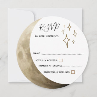 Crescent Moon & Gold Stars Wedding RSVP Invitation