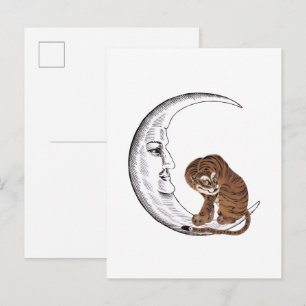 Crescent moon + Gyokushu's Seated Tiger Postcard