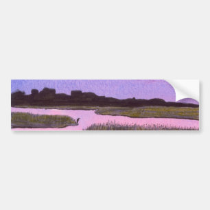 Crescent Moon & Heron in Twilight Marsh Bumper Sticker