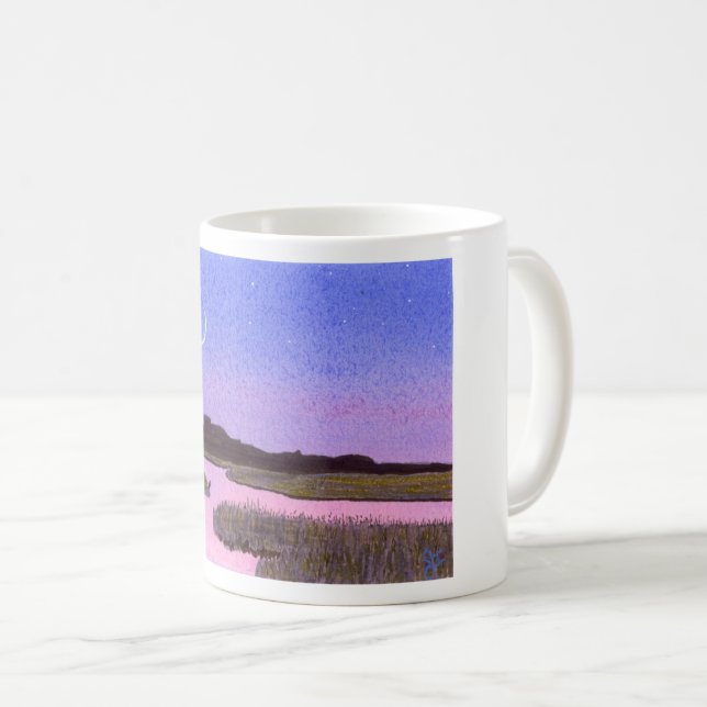 Crescent Moon & Heron in Twilight Marsh Coffee Mug (Front Right)