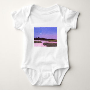 Crescent Moon & Heron Twilight Marsh Baby Bodysuit