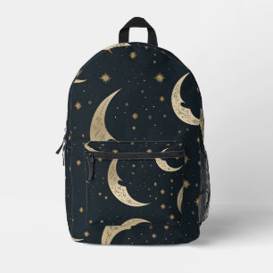 Crescent moon in black and gold printed backpack
