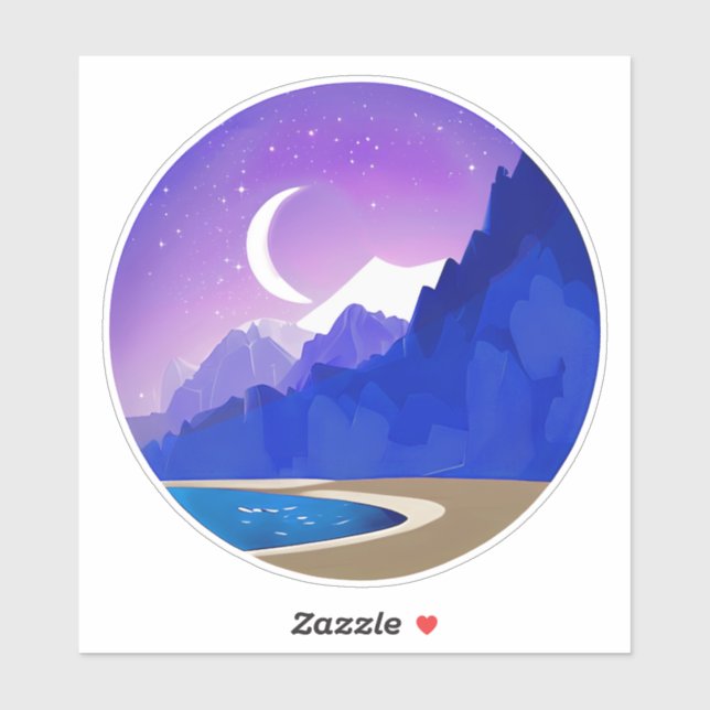 Crescent Moon, Lake and Mountains in Violet & Blue (Sheet)