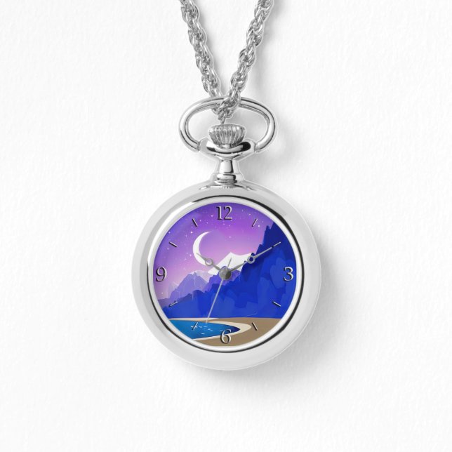 Crescent Moon, Lake and Mountains in Violet & Blue Watch (Front)