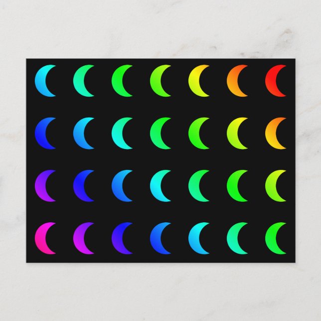Crescent Moon Lunar Luna Colourful Rainbow Colours Postcard (Front)