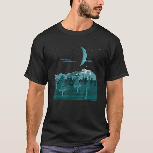 Crescent Moon Mountain Hiker Forest Trees Nature H T-Shirt (Front)