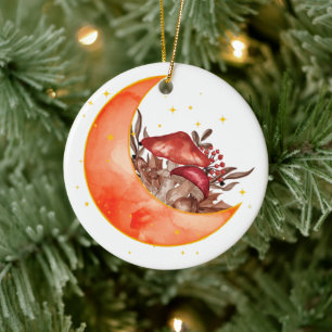 Crescent Moon Mushroom Cottagecore Fungi Mycology Ceramic Ornament