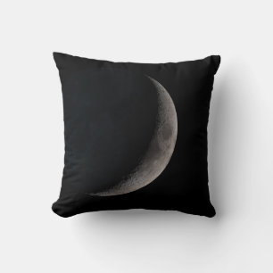 Crescent moon NASA photo black white throw pillow