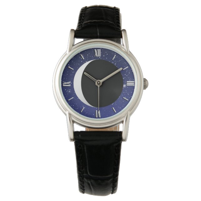 Crescent Moon on a Starry Background Watch (Front)