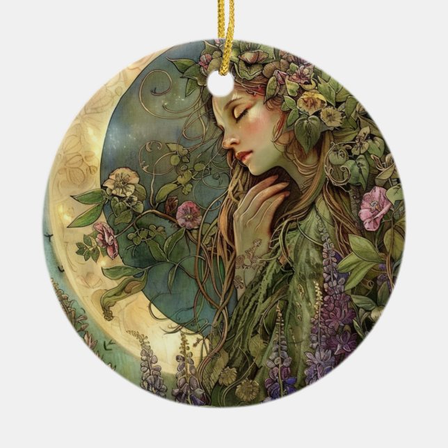 Crescent Moon Ostara  Ceramic Ornament (Front)
