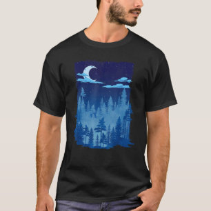 Crescent Moon Outdoor Forest Trees Moonlight Natur T-Shirt