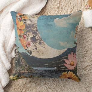 Crescent Moon Over Serene Landscape Cushion